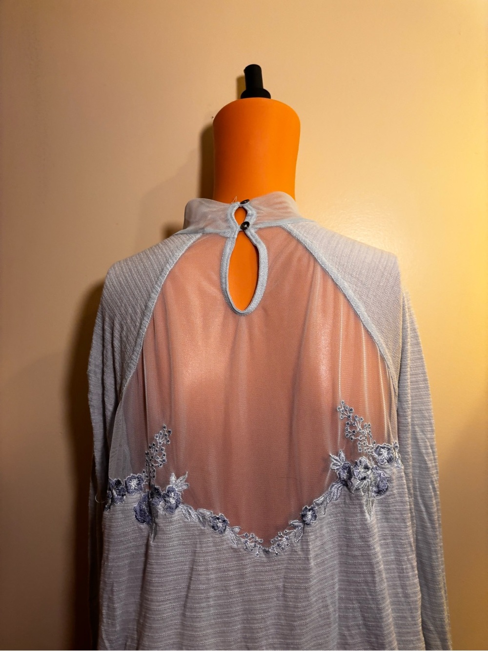 Free People Light Blue Sheer-Back Lace Blouse - Picture 7 of 7